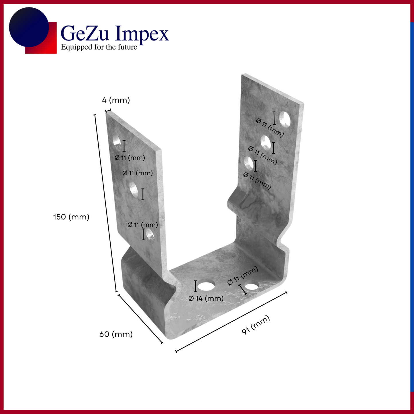 91 x 150 x 60 x 4 mm / Stainless steel