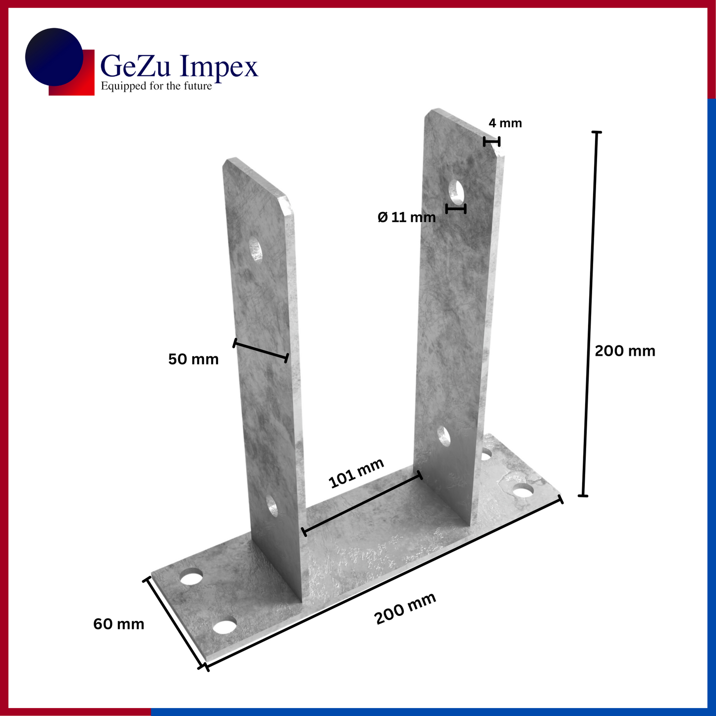 101 x 200 x 50 x 60 x 4 mm / Hot Dip Galvanized