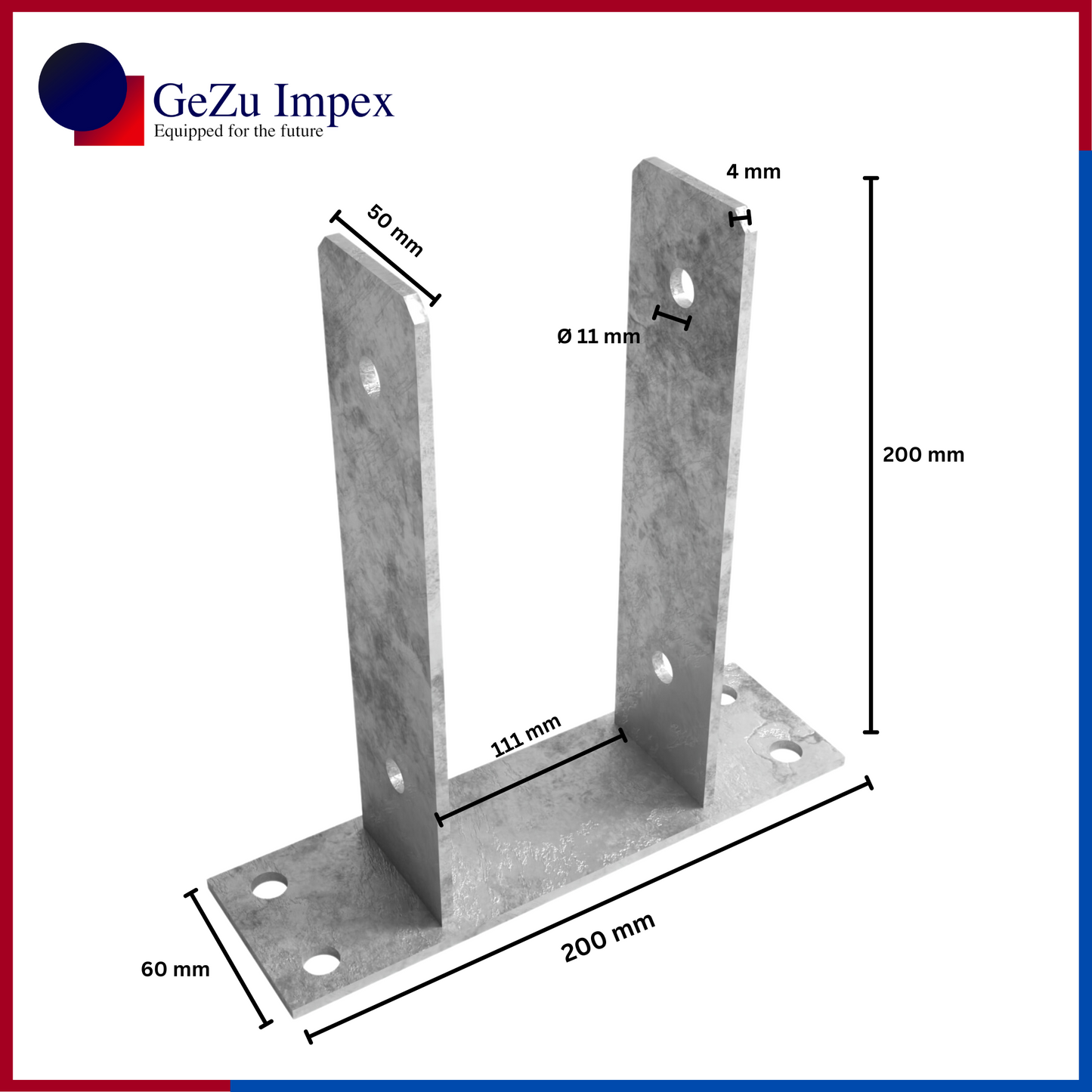 111 x 200 x 50 x 60 x 4 mm / Hot Dip Galvanized