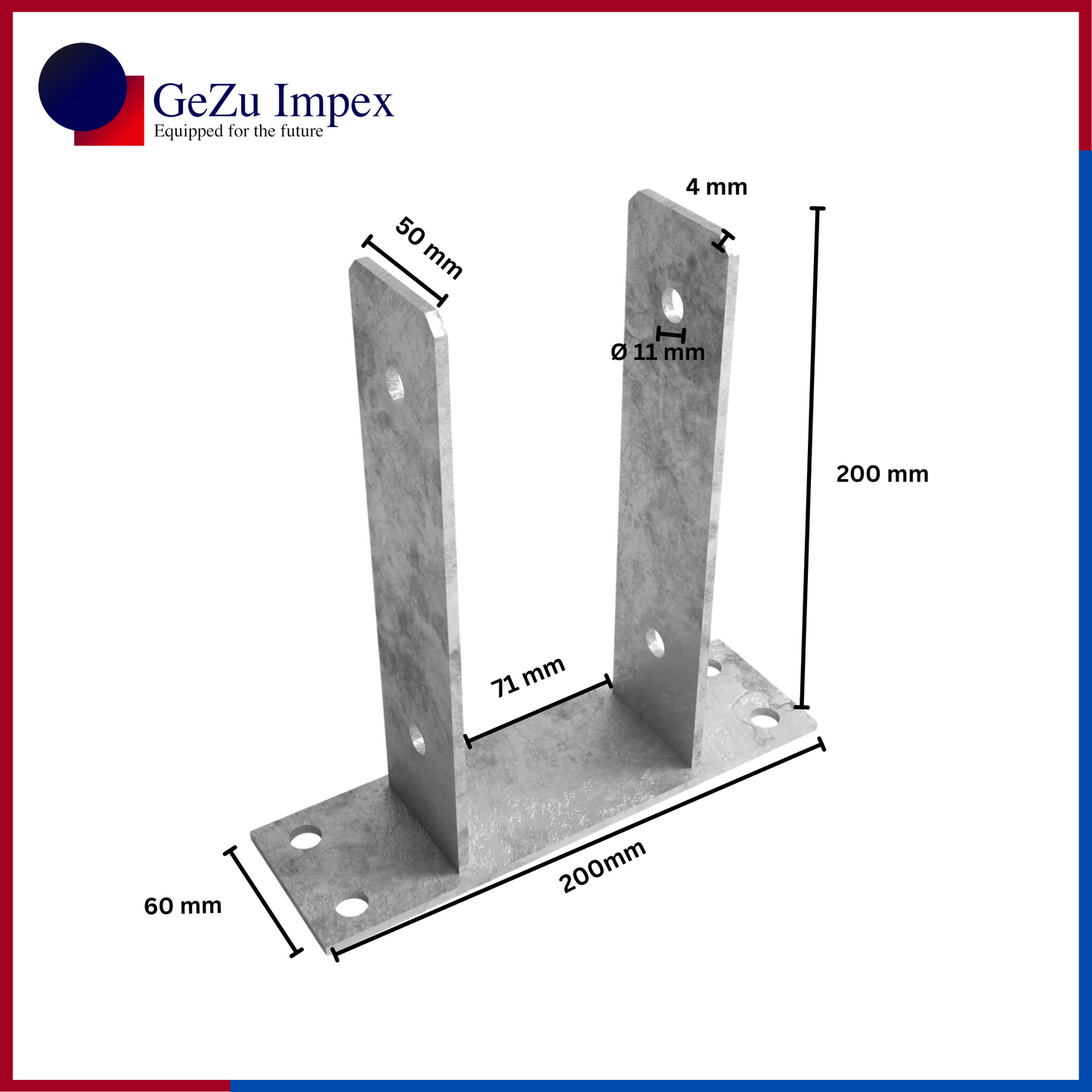 71 x 200 x 50 x 60 x 4 mm / Hot Dip Galvanized