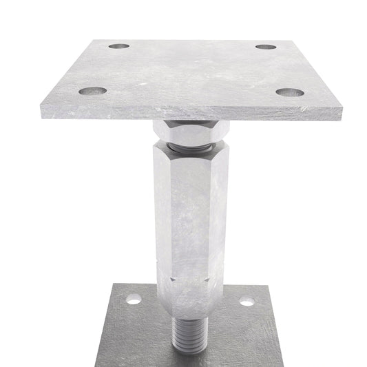 Adjustable post support with lock and long nut