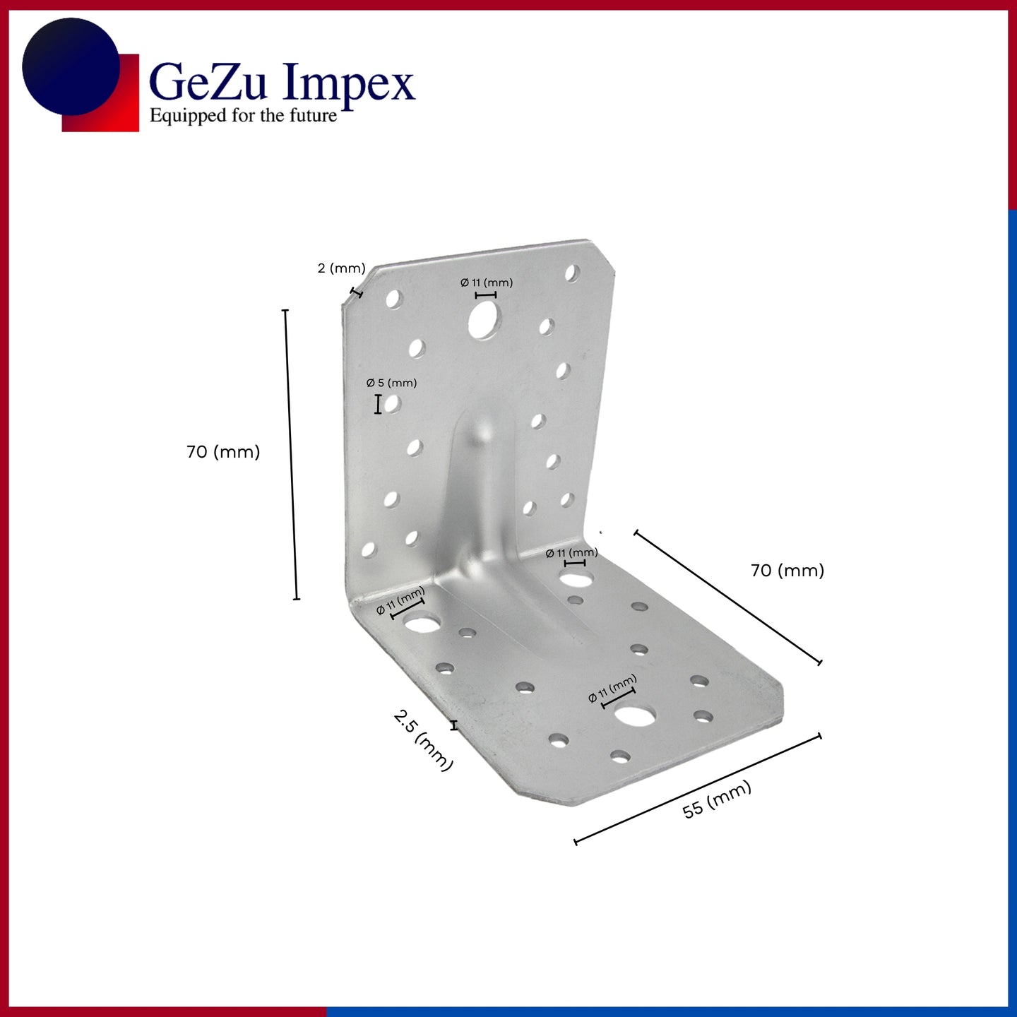 70 x 70 x 55 x 2.5 mm / Galvanized