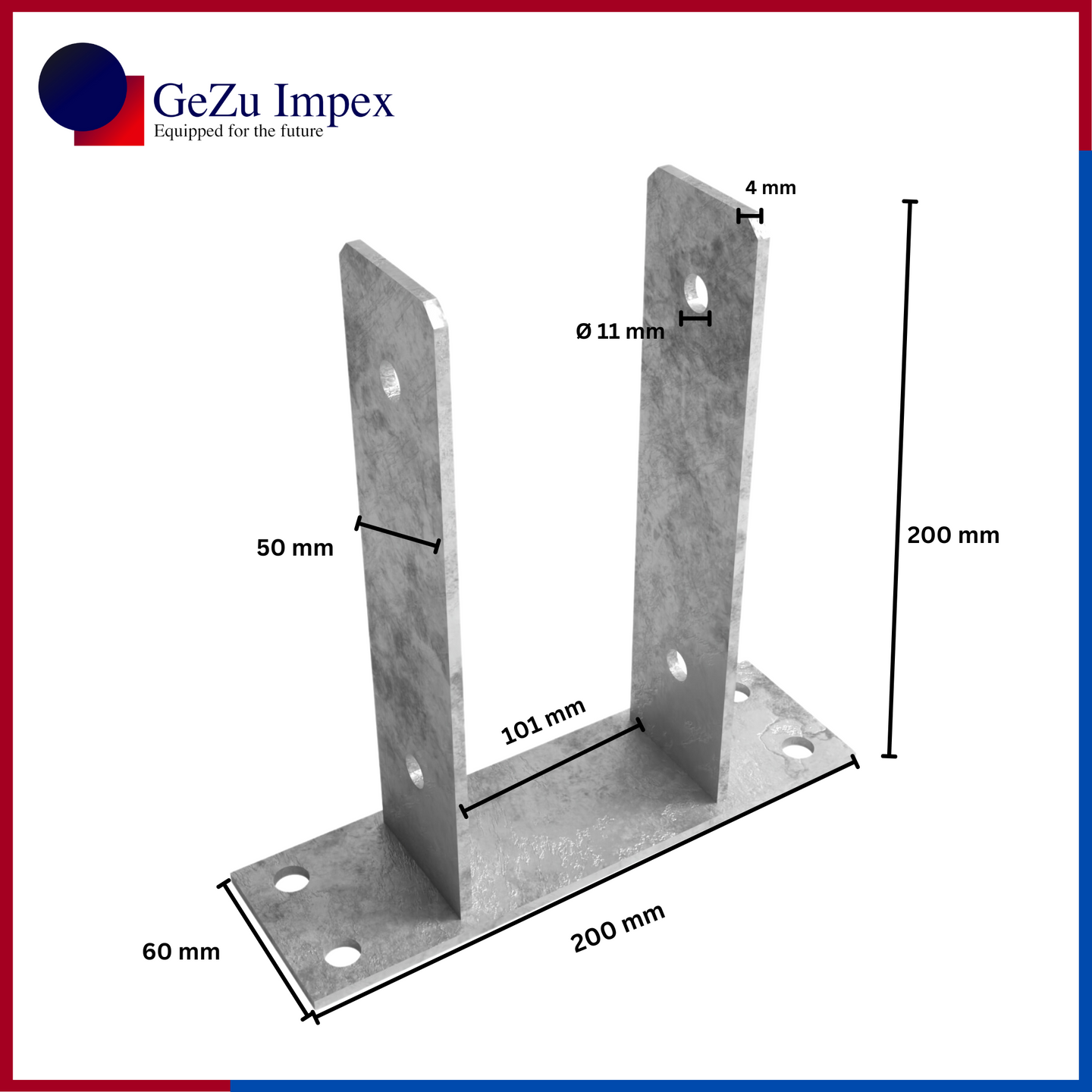 101 x 200 x 50 x 60 x 4 mm / Hot Dip Galvanized