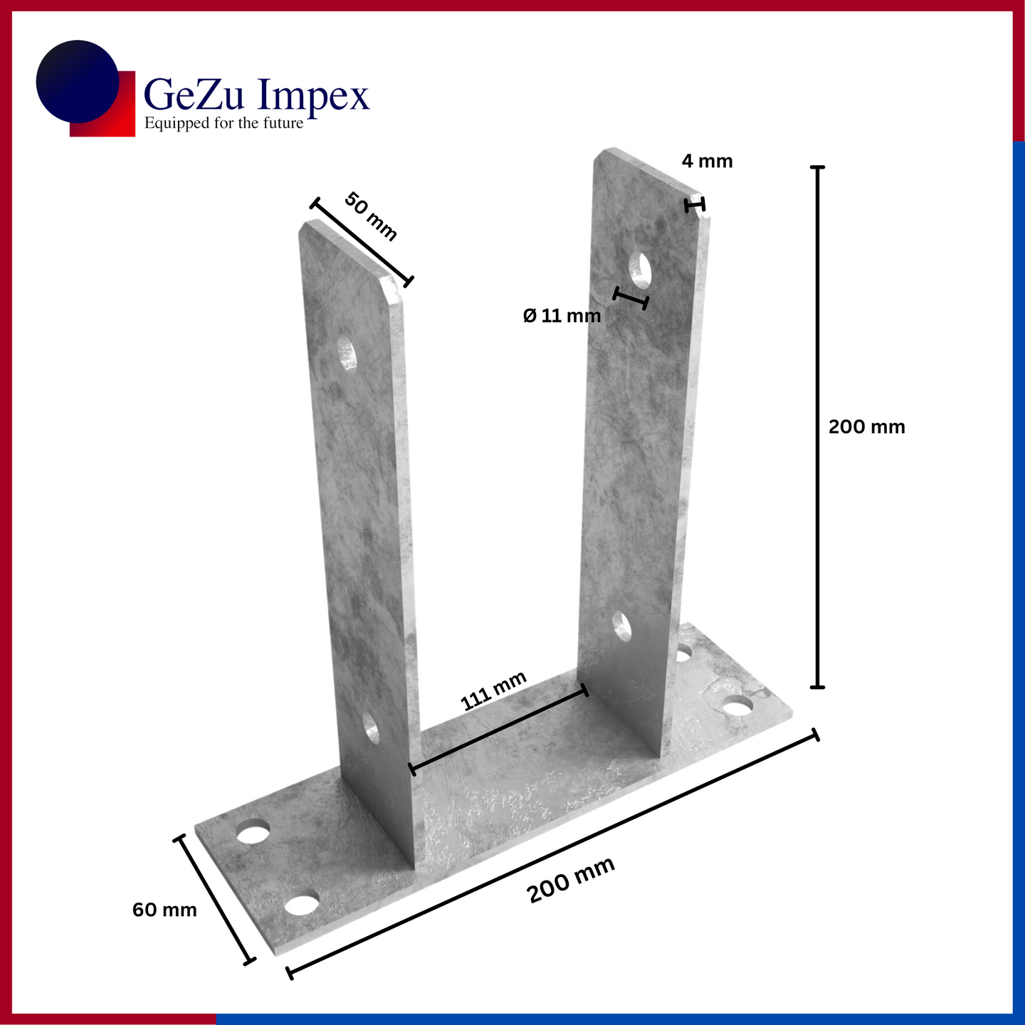 111 x 200 x 50 x 60 x 4 mm / Hot Dip Galvanized