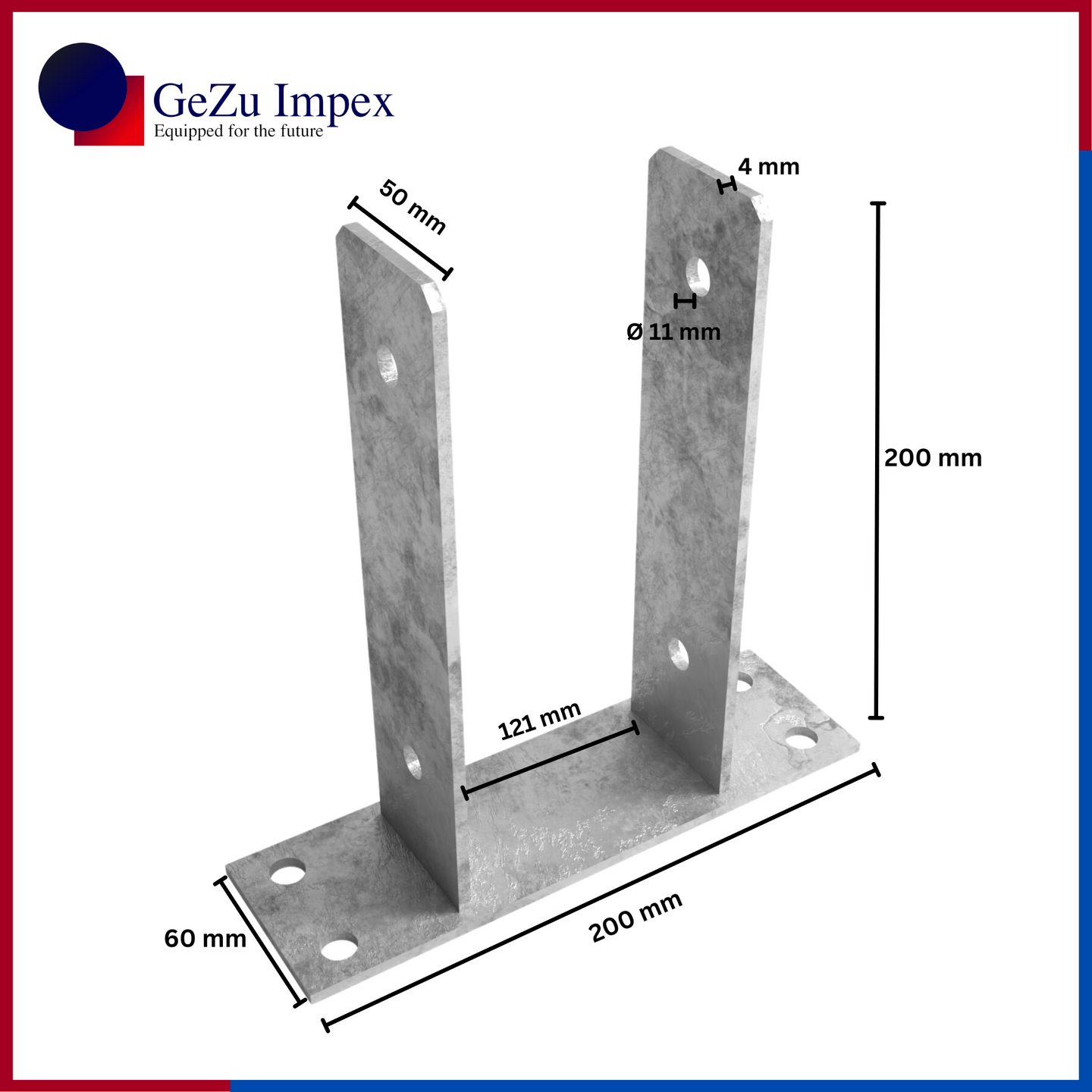 121 x 200 x 50 x 60 x 4 mm / Hot Dip Galvanized
