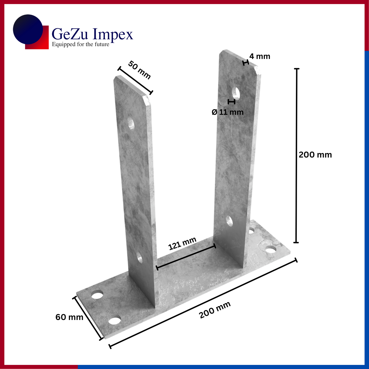 121 x 200 x 50 x 60 x 4 mm / Hot Dip Galvanized