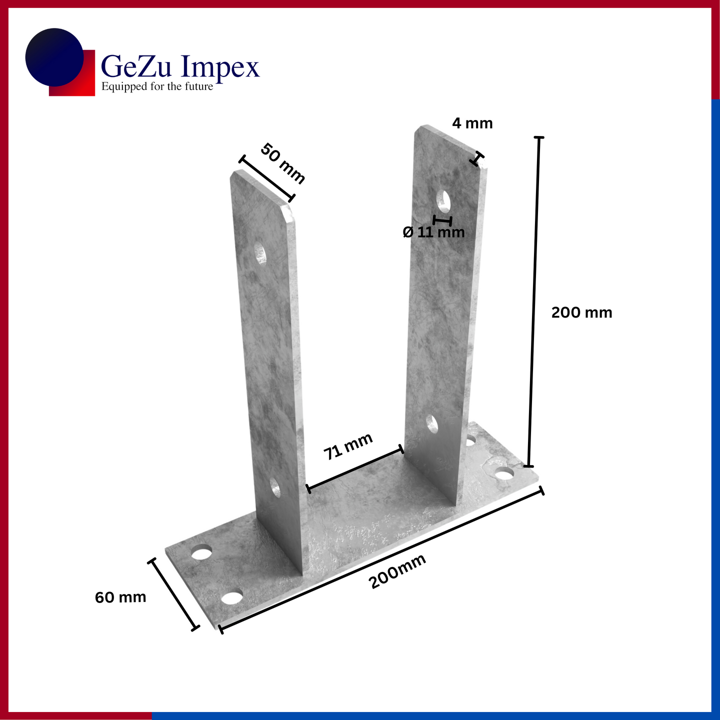 71 x 200 x 50 x 60 x 4 mm / Hot Dip Galvanized