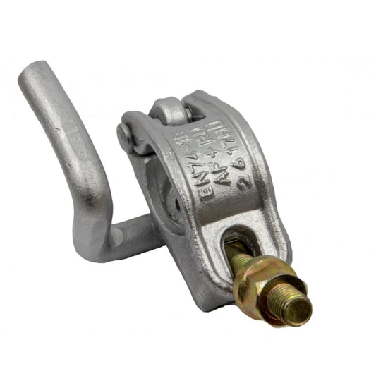 Scaffolding half coupler clamp with eye bolt hook